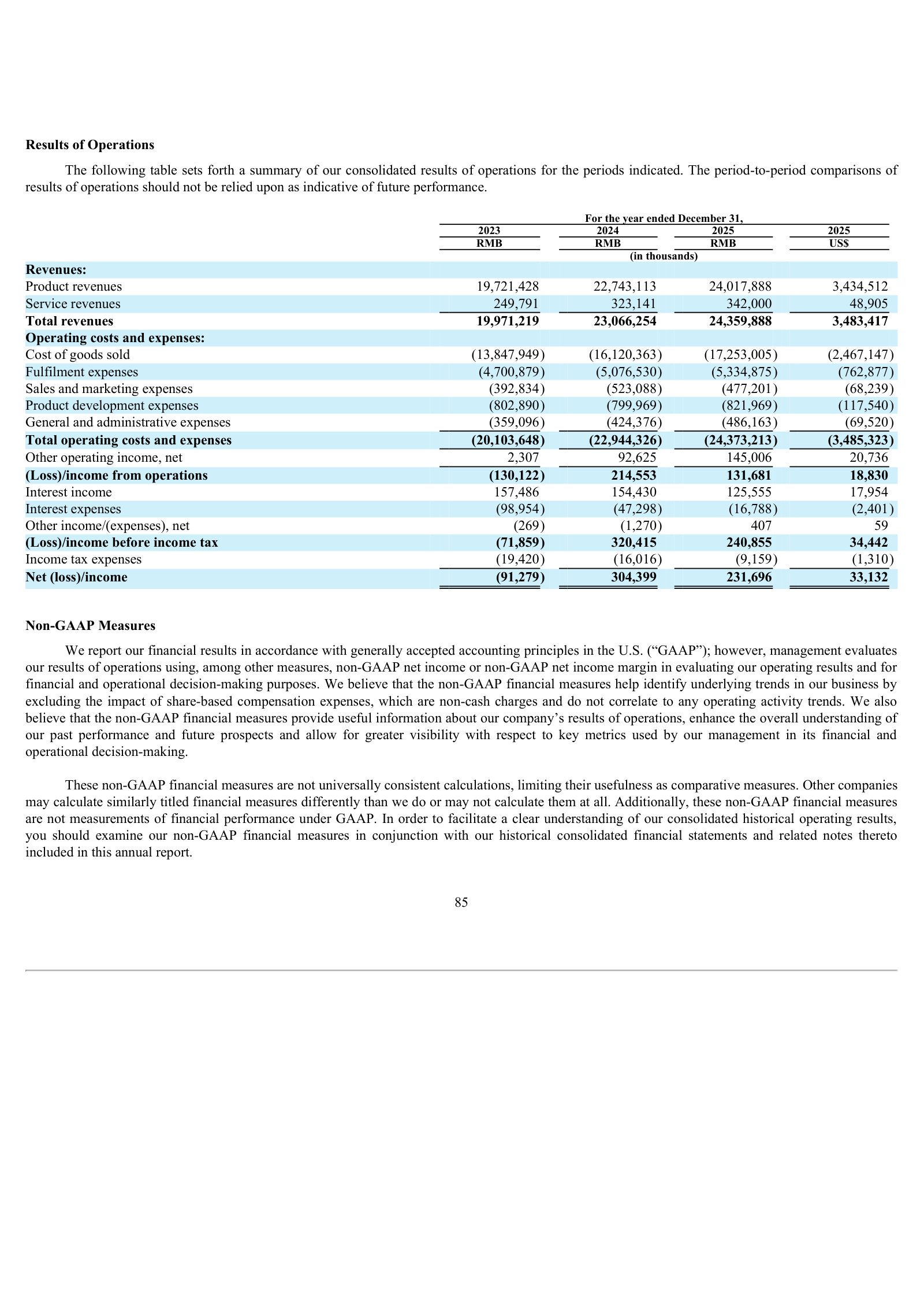 Three-year income statement: FY2025 revenue RMB24.36bn and net income RMB231.7m (a 1.0% margin).